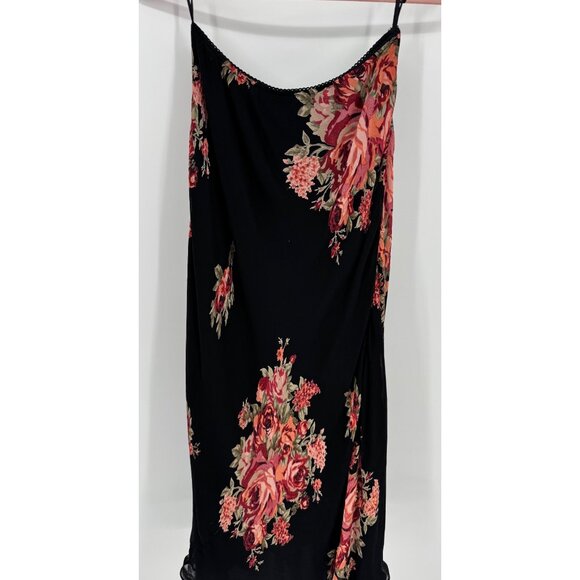 Vintage Black Floral Slip Dress With Ruffle Hem & Beaded Detail - Picture 5 of 9